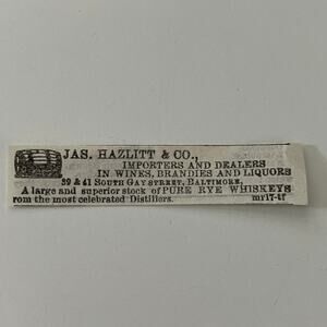 Jas Hazlitt & Co Brandies Baltimore 1862 Civil War Baltimore Clipping SAJ2-S24